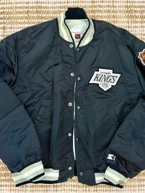 Vintage 90s LA Kings Starter NHL Satin Bomber Jacket, sz. XL